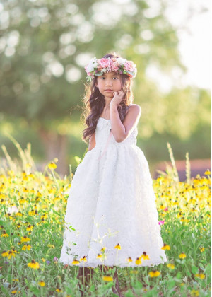 Adjustable Straps White Lace Rosette Romantic Flower Girl Dress